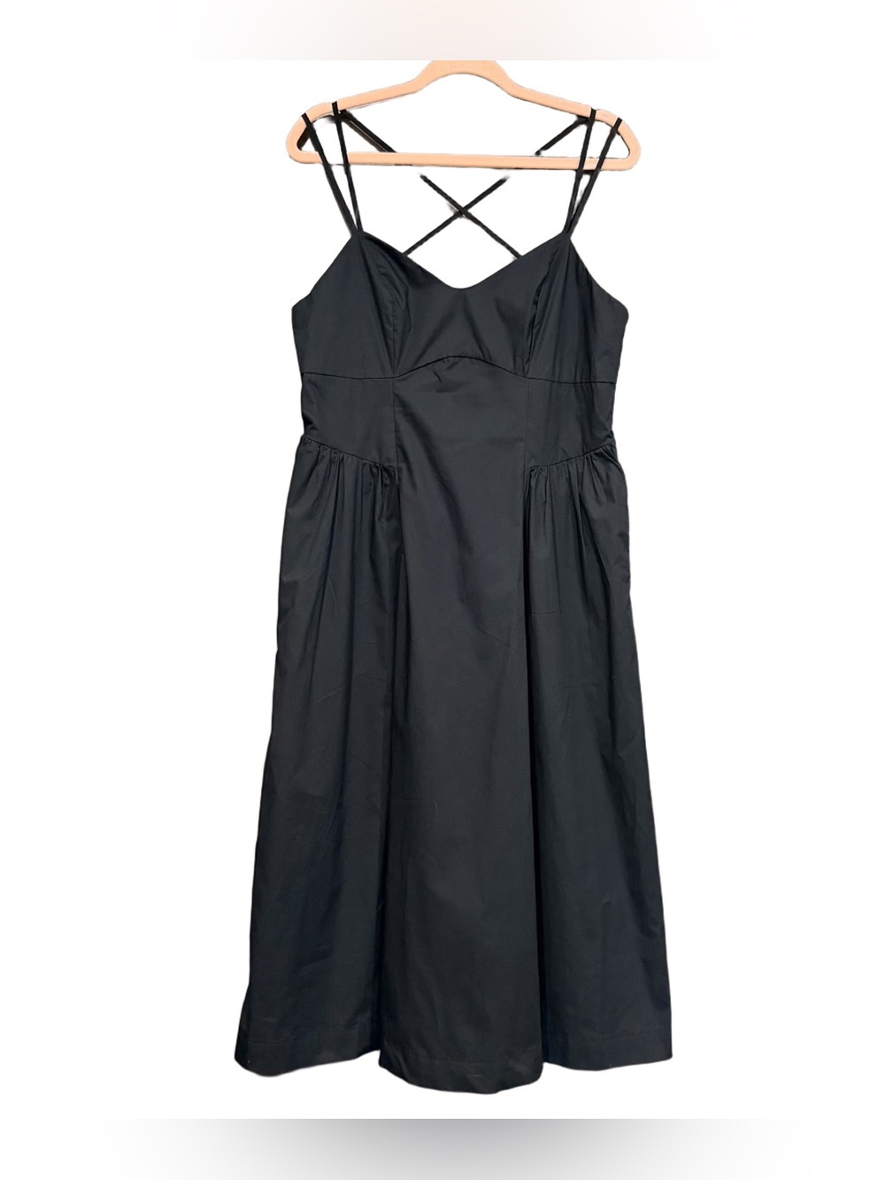 A New Dayโ Dress Black Cotton Corset Midi Sleeveless Strappy Criss Cross Back